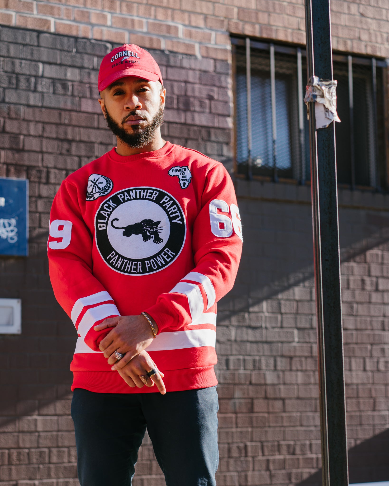Black Panther Hockey Sweatshirt in Red Contrast
