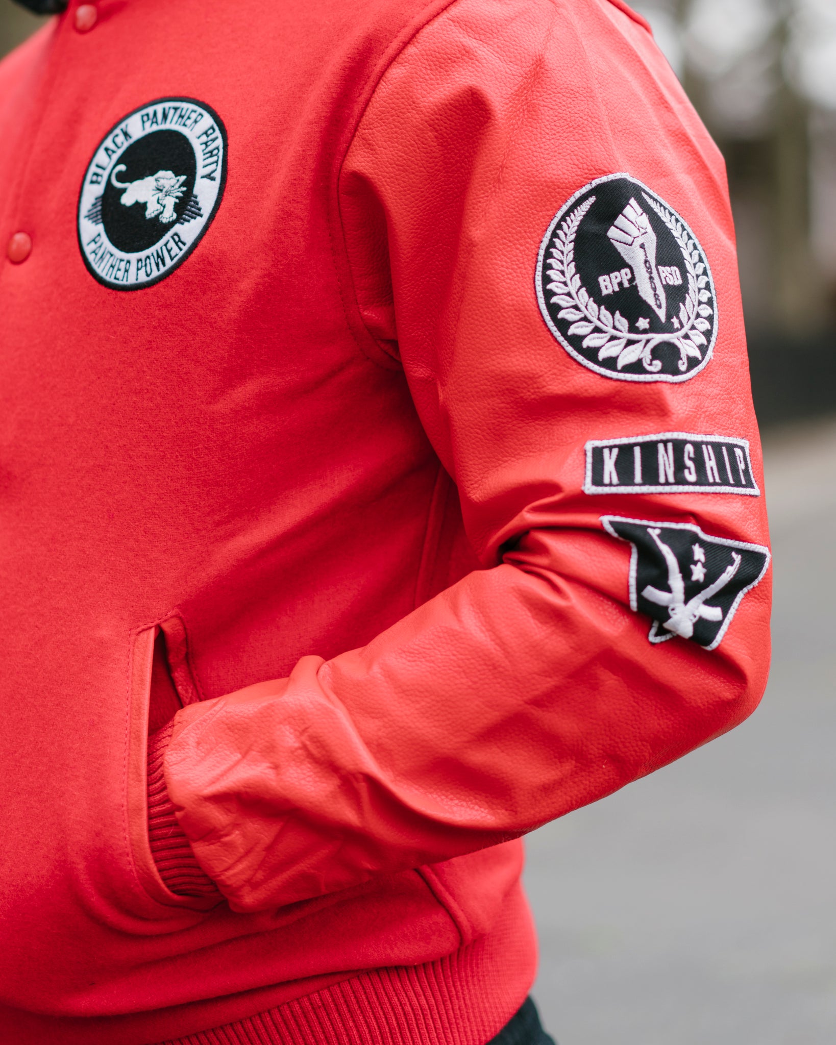 Black Panther Varsity Jacket in Red Contrast