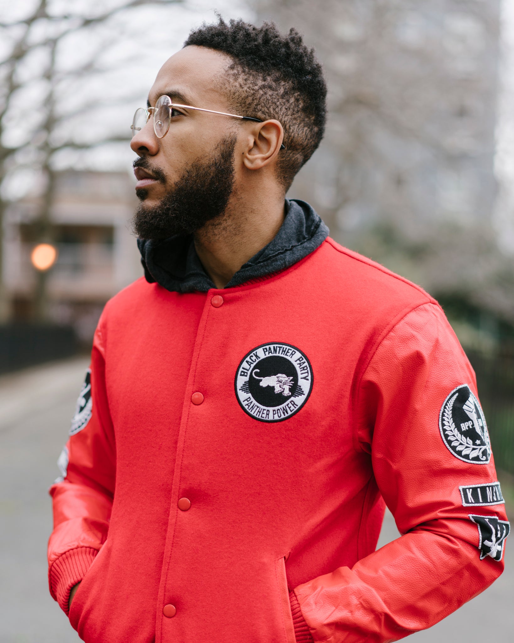 Black Panther Varsity Jacket in Red Contrast