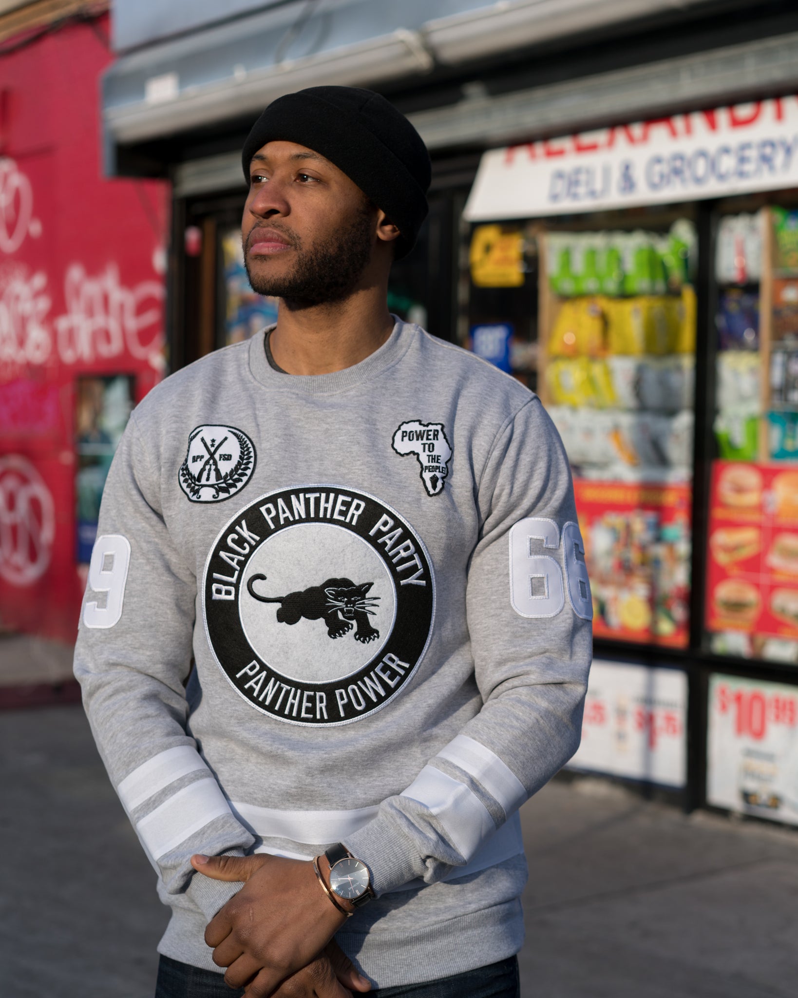 Black Panther Hockey Sweatshirt in Grey Contrast