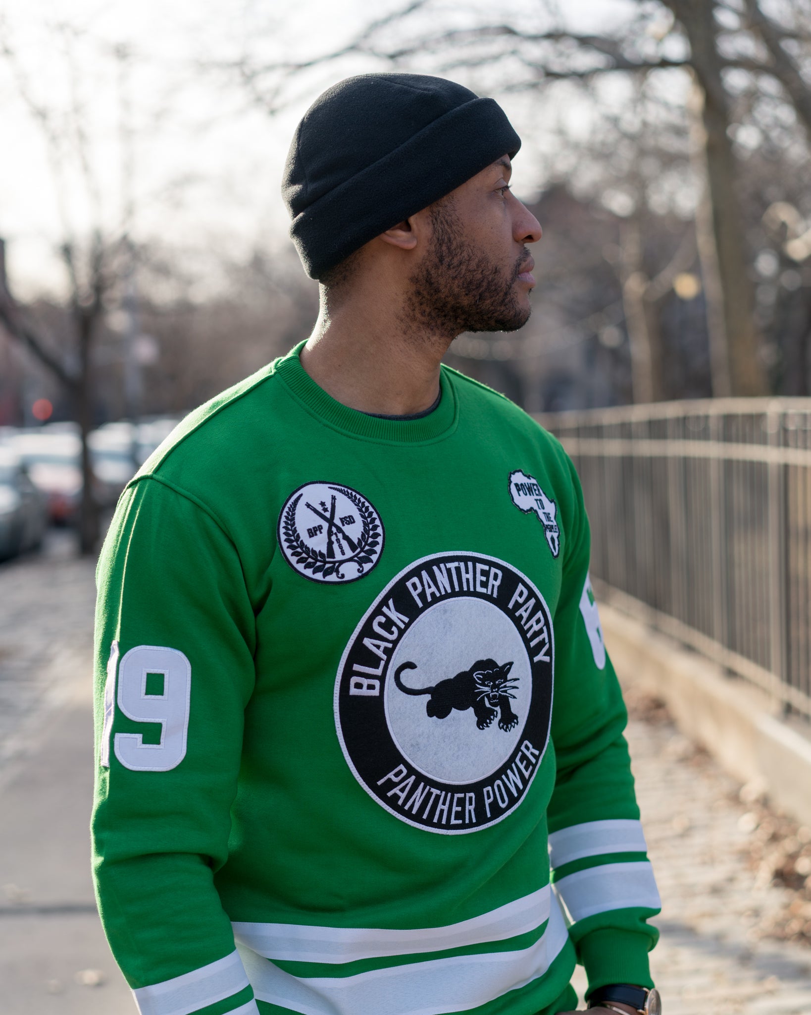Black Panther Hockey Sweatshirt in Green Contrast