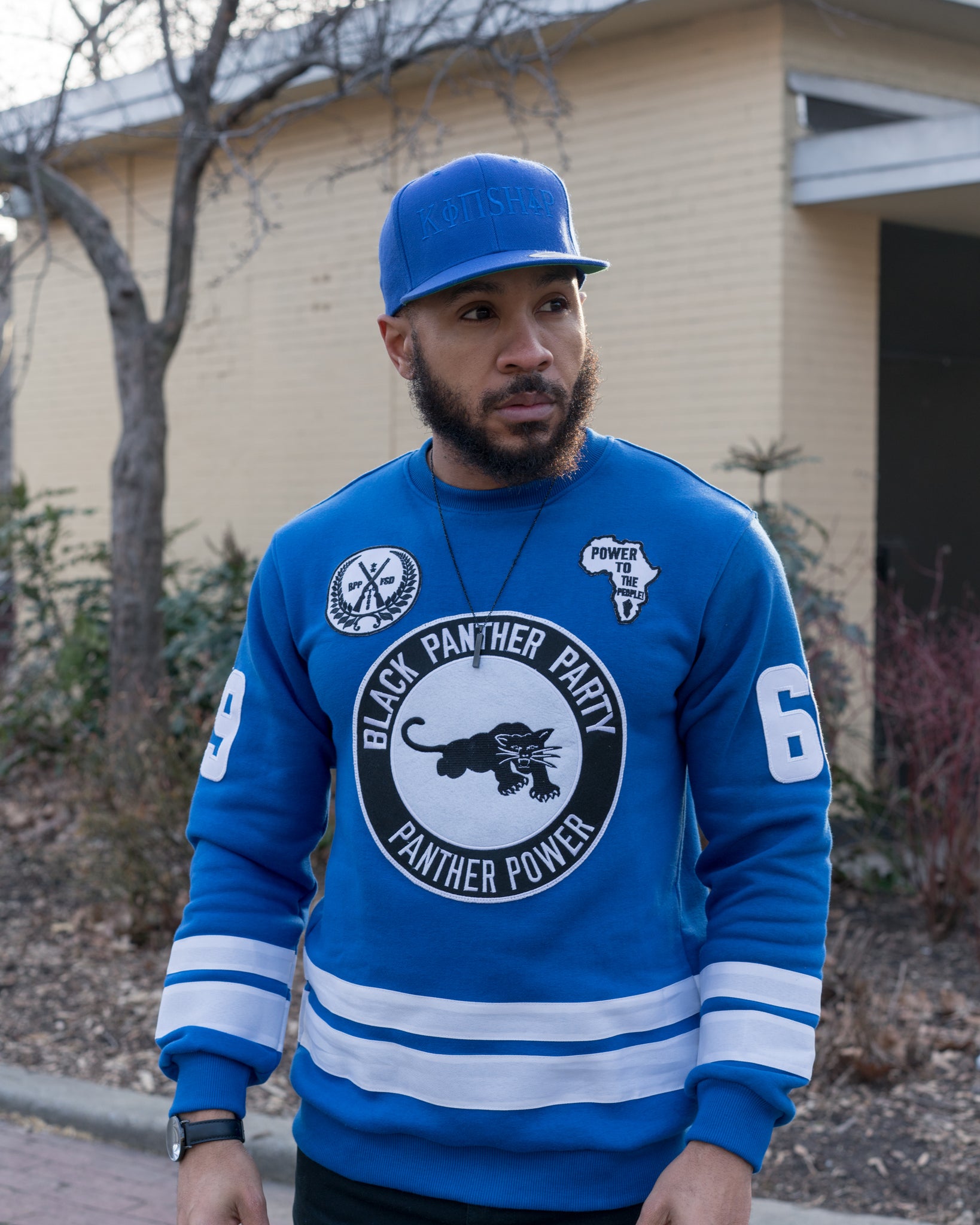 Black Panther Hockey Sweatshirt in Blue Contrast