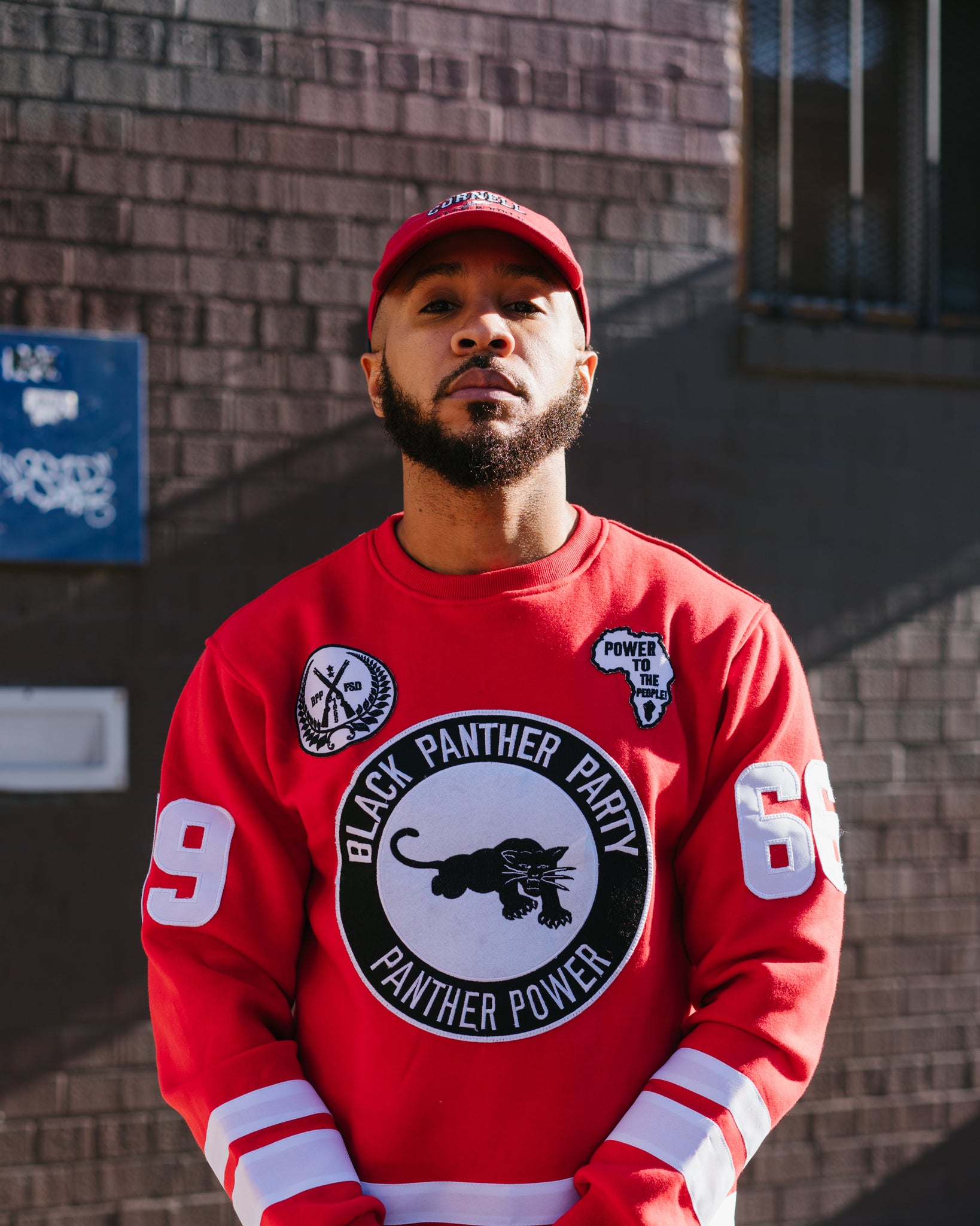 Black Panther Hockey Sweatshirt in Red Contrast