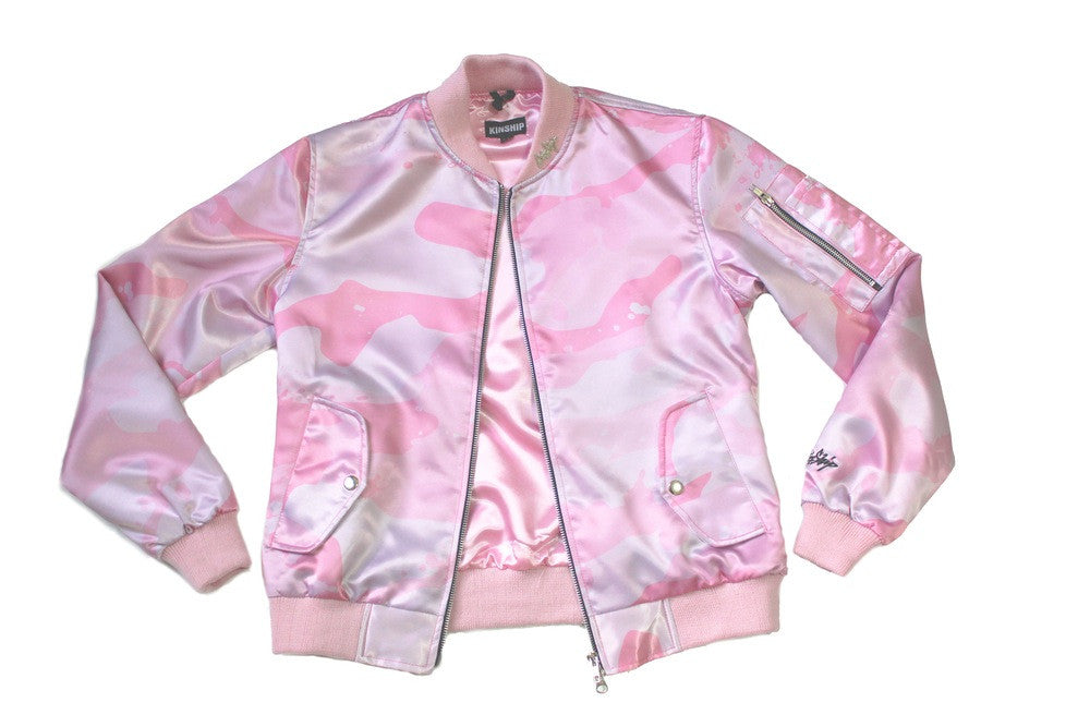 Women's Splatter Camo Bomber in Pink