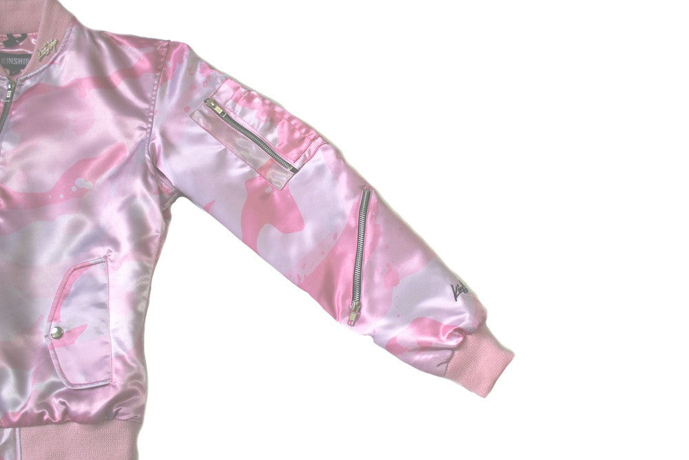 Women's Splatter Camo Bomber in Pink