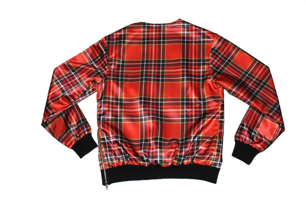 Collarless Bomber Jacket in Plaid