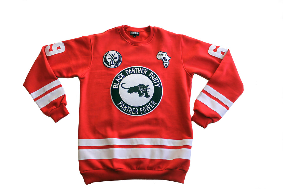 Black Panther Hockey Sweatshirt in Red Contrast